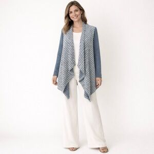 LOGO Lori Goldstein XS Waterfall Cardigan Knit Women’s Sweater Blue White